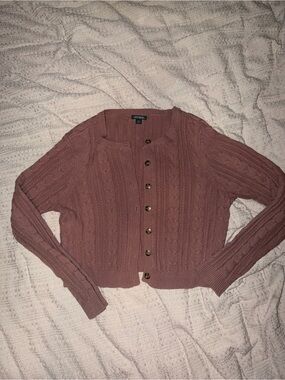 wild fable Cable Knit Button-Front Cardigan - Mauve Pink